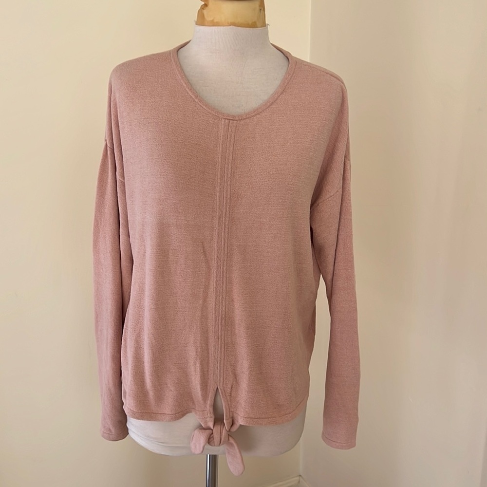 Barefoot dreams cozy chic ultra lite tie front large knit top.